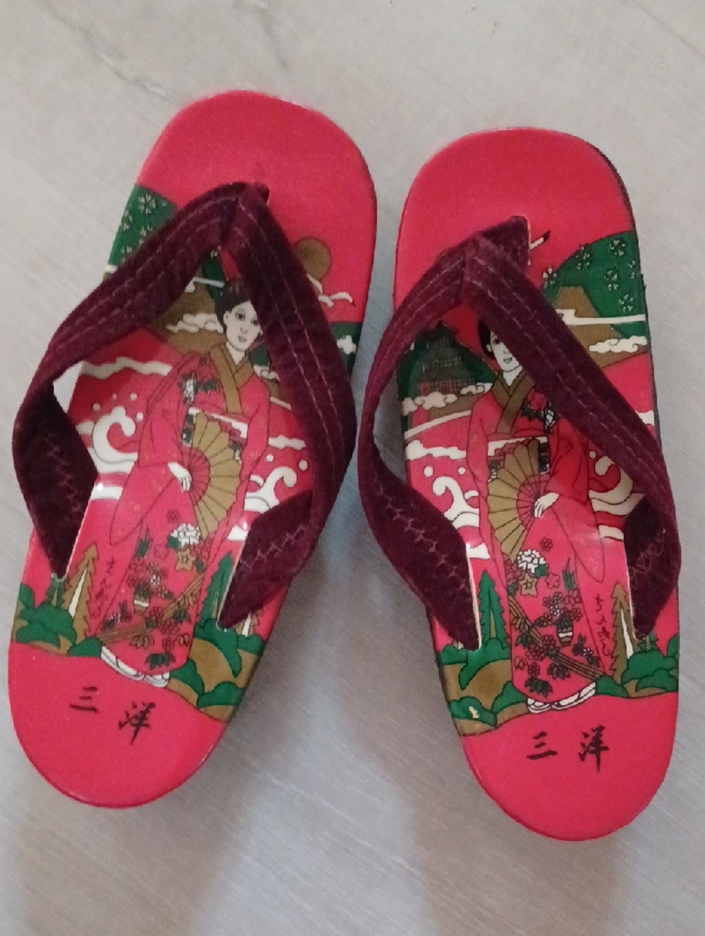 Japanese Sandals Red Burgundy Velvet Straps Tranditional Flip Flops